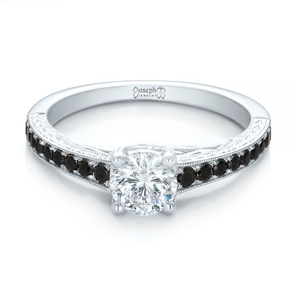 14k White Gold Custom Black Diamond Engagement Ring - Flat View -  100665