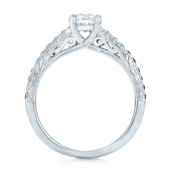 14k White Gold Custom Black Diamond Engagement Ring - Front View - 100665