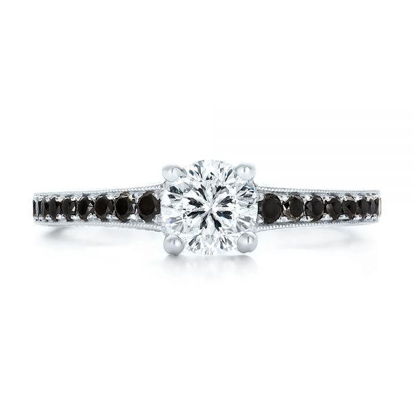 14k White Gold Custom Black Diamond Engagement Ring - Top View -  100665