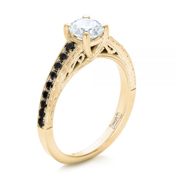 18k Yellow Gold 18k Yellow Gold Custom Black Diamond Engagement Ring - Three-Quarter View -  100665