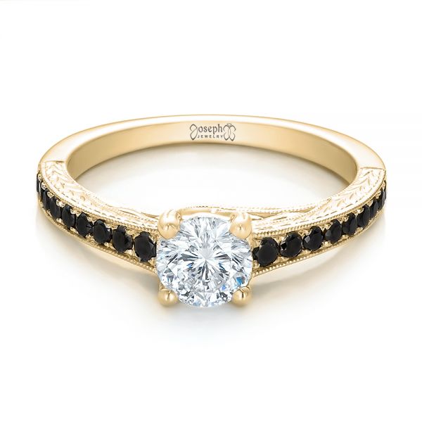 18k Yellow Gold 18k Yellow Gold Custom Black Diamond Engagement Ring - Flat View -  100665