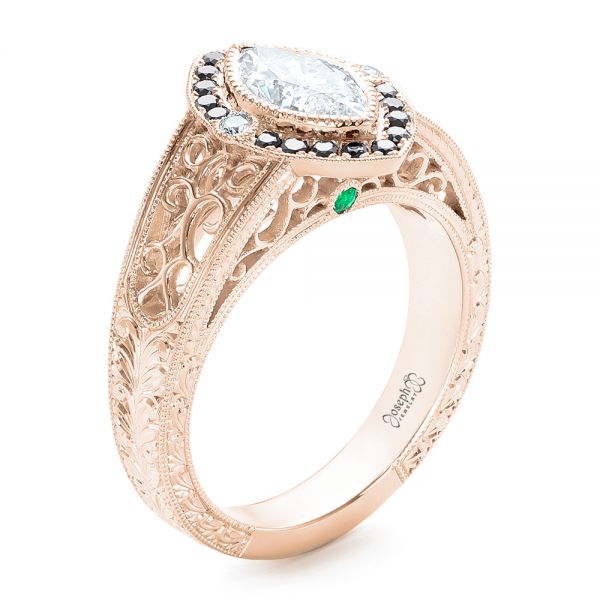14k Rose Gold 14k Rose Gold Custom Black Diamond Halo Engagement Ring - Three-Quarter View -  102435