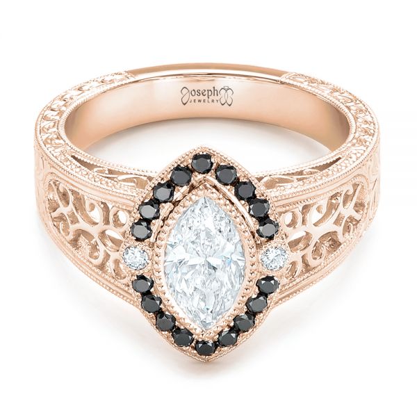 14k Rose Gold 14k Rose Gold Custom Black Diamond Halo Engagement Ring - Flat View - 102435
