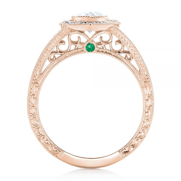 14k Rose Gold 14k Rose Gold Custom Black Diamond Halo Engagement Ring - Front View -  102435