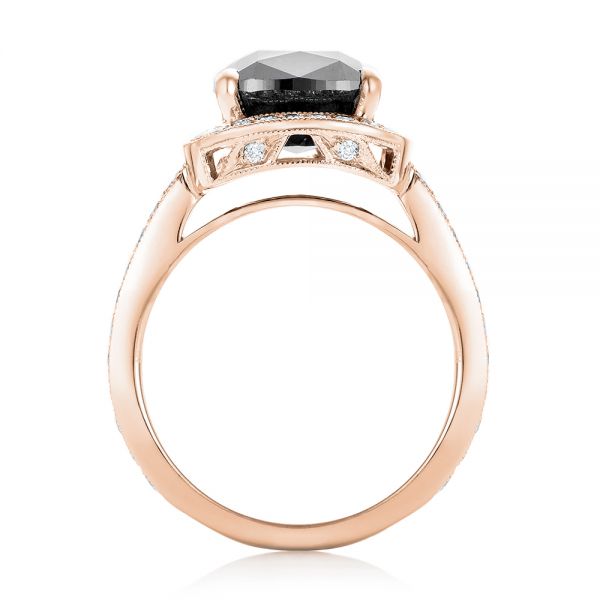 14k Rose Gold 14k Rose Gold Custom Black Diamond Halo Engagement Ring - Front View - 102814