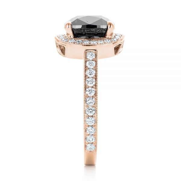 14k Rose Gold 14k Rose Gold Custom Black Diamond Halo Engagement Ring - Side View -  102814