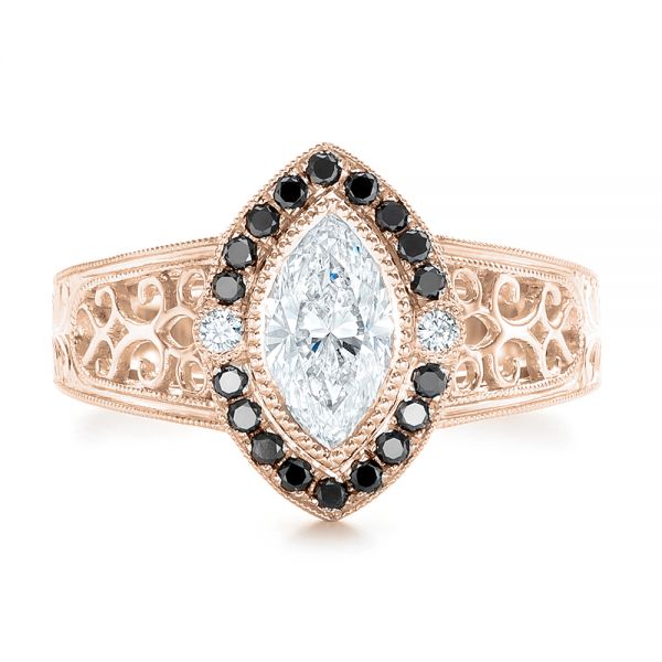 14k Rose Gold 14k Rose Gold Custom Black Diamond Halo Engagement Ring - Top View -  102435