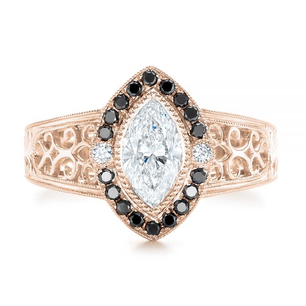 14k Rose Gold 14k Rose Gold Custom Black Diamond Halo Engagement Ring - Top View - 102435
