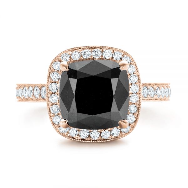 18k Rose Gold 18k Rose Gold Custom Black Diamond Halo Engagement Ring - Top View -  102814