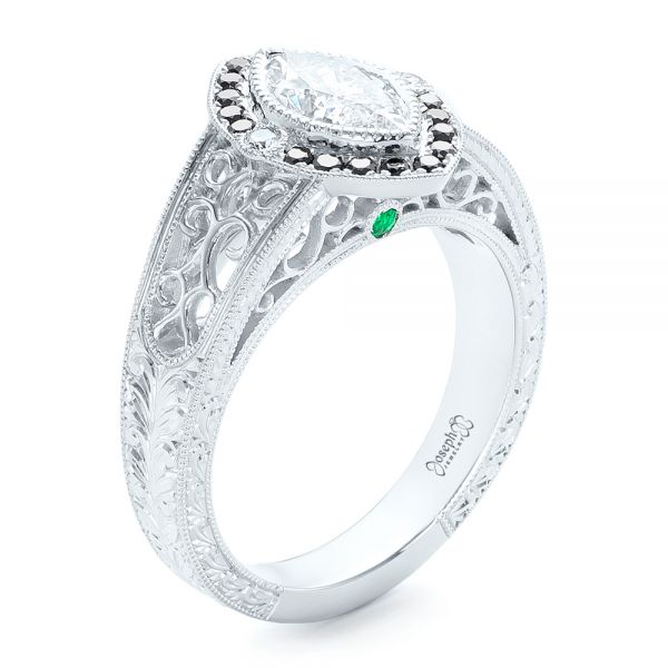  Platinum Custom Black Diamond Halo Engagement Ring - Three-Quarter View -  102435