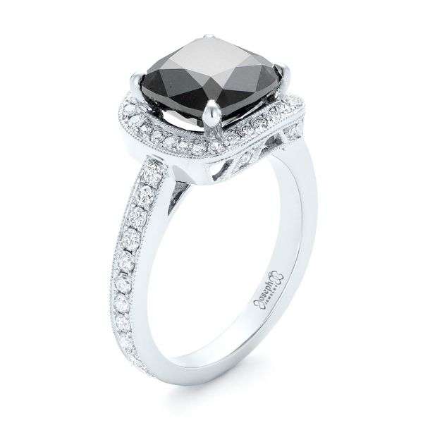 Custom Black Diamond Halo Engagement Ring - Image
