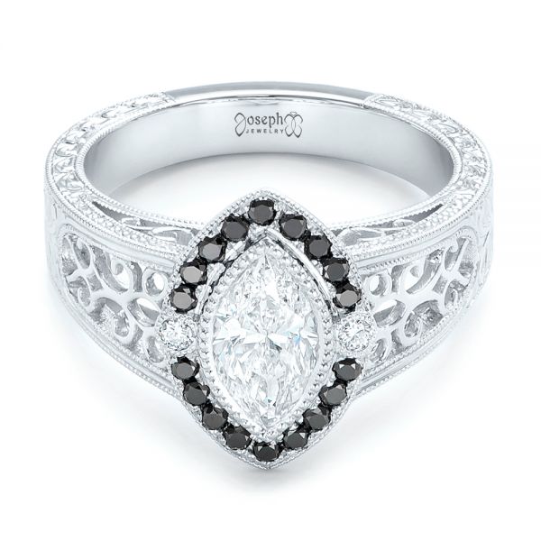  Platinum Custom Black Diamond Halo Engagement Ring - Flat View -  102435