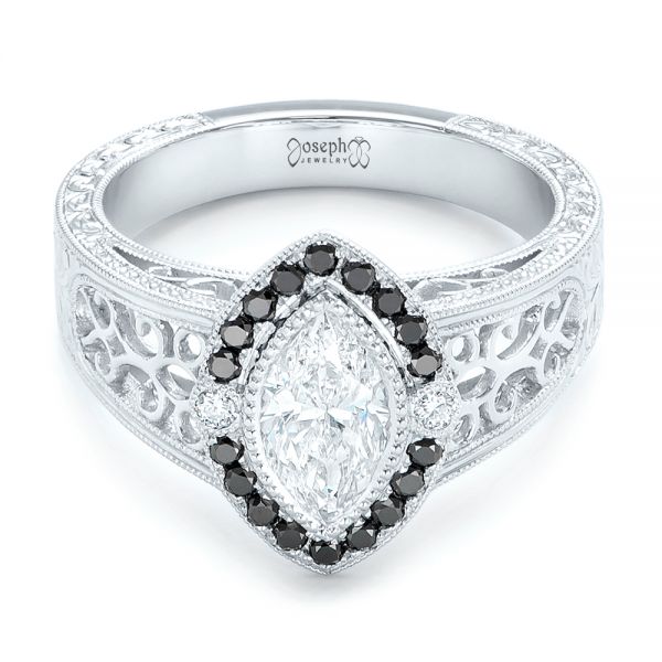 Platinum Custom Black Diamond Halo Engagement Ring - Flat View - 102435