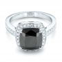 18k White Gold Custom Black Diamond Halo Engagement Ring - Flat View -  102814 - Thumbnail