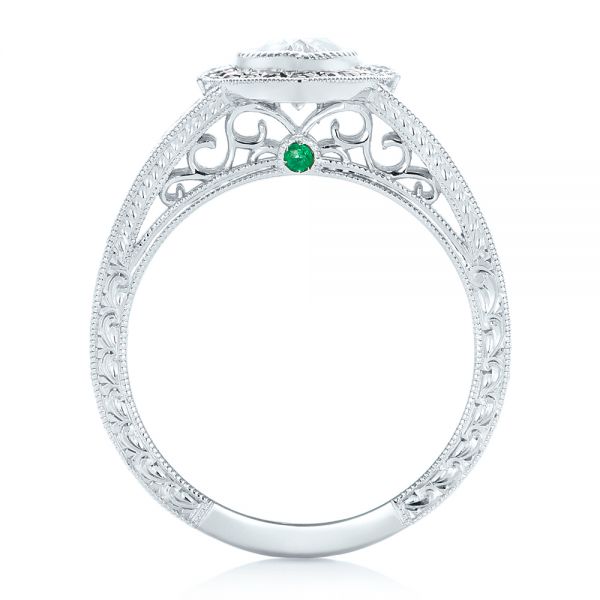 Platinum Custom Black Diamond Halo Engagement Ring - Front View - 102435