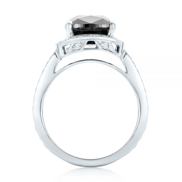 18k White Gold Custom Black Diamond Halo Engagement Ring - Front View - 102814