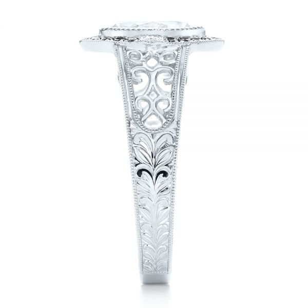 Platinum Custom Black Diamond Halo Engagement Ring - Side View - 102435
