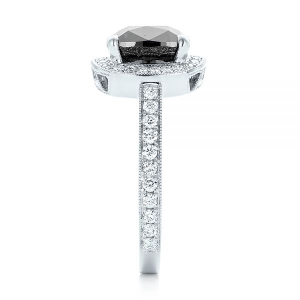18k White Gold Custom Black Diamond Halo Engagement Ring - Side View -  102814