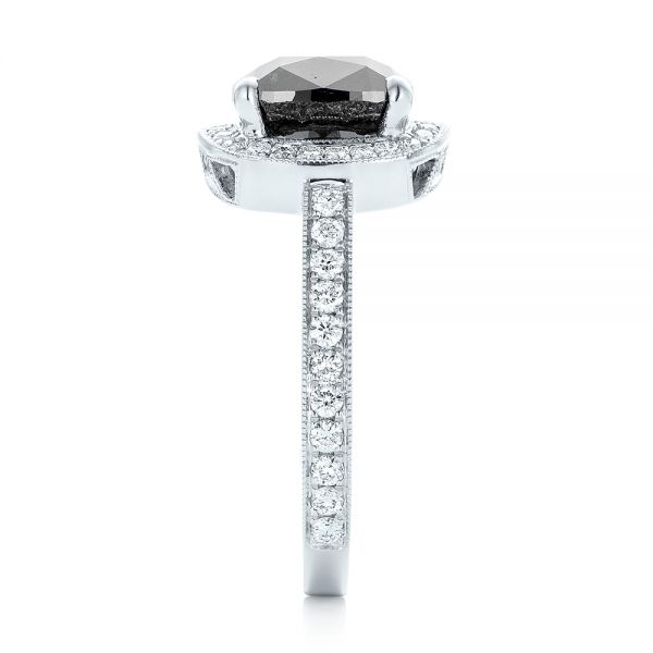 18k White Gold Custom Black Diamond Halo Engagement Ring - Side View - 102814