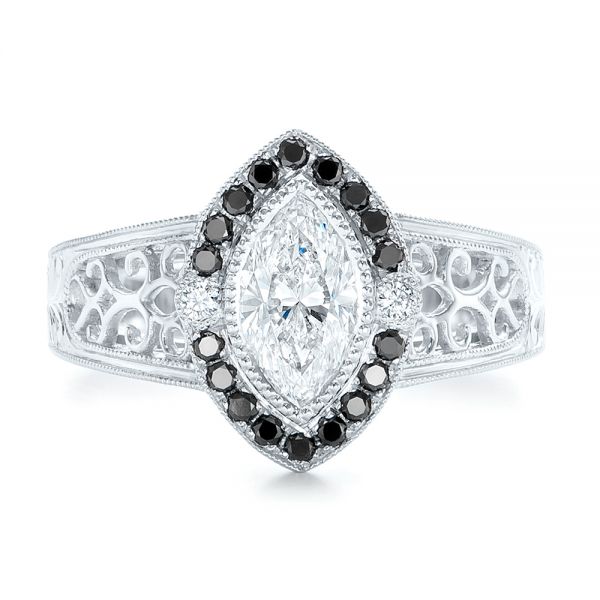  Platinum Custom Black Diamond Halo Engagement Ring - Top View -  102435