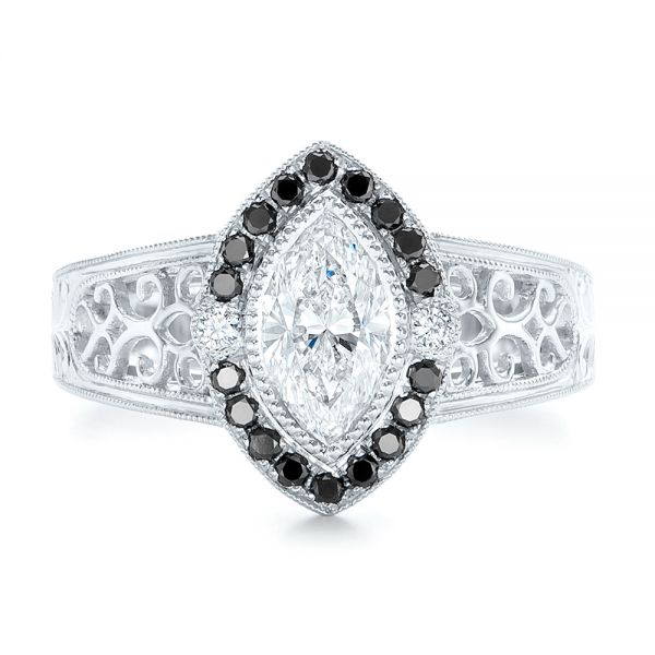 Platinum Custom Black Diamond Halo Engagement Ring - Top View - 102435
