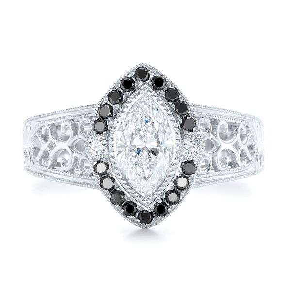 18k White Gold 18k White Gold Custom Black Diamond Halo Engagement Ring - Top View -  102435