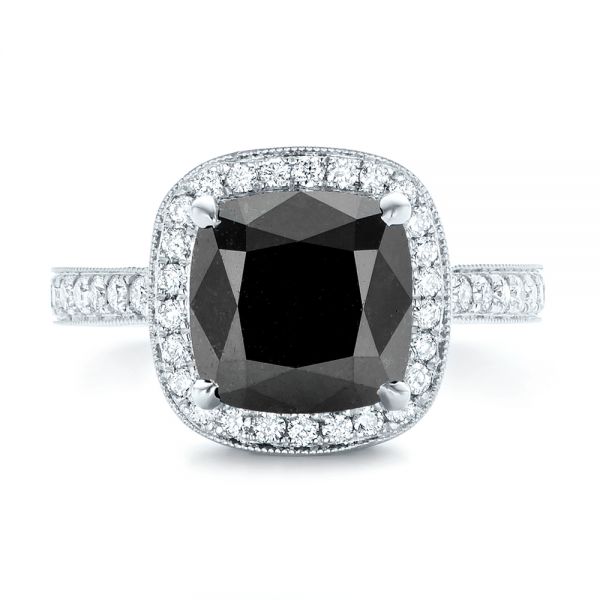 14k White Gold 14k White Gold Custom Black Diamond Halo Engagement Ring - Top View -  102814