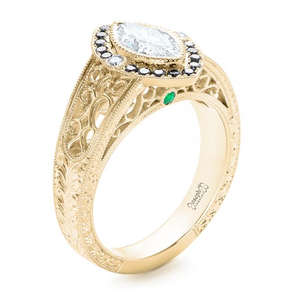 14k Yellow Gold 14k Yellow Gold Custom Black Diamond Halo Engagement Ring - Three-Quarter View -  102435