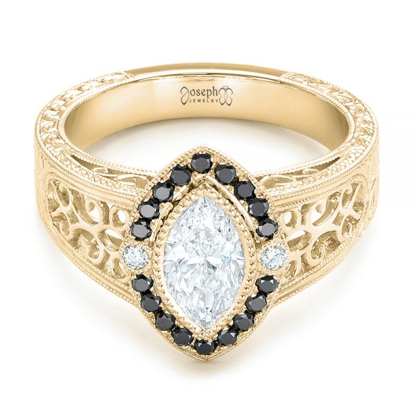 14k Yellow Gold 14k Yellow Gold Custom Black Diamond Halo Engagement Ring - Flat View -  102435
