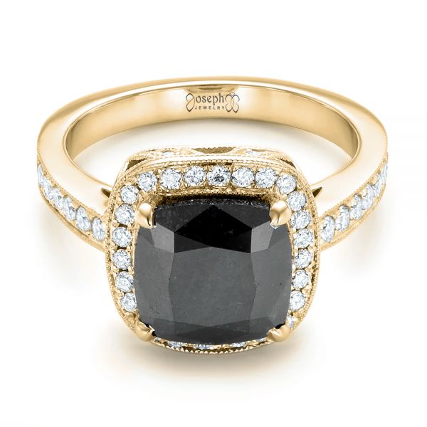 14k Yellow Gold 14k Yellow Gold Custom Black Diamond Halo Engagement Ring - Flat View -  102814
