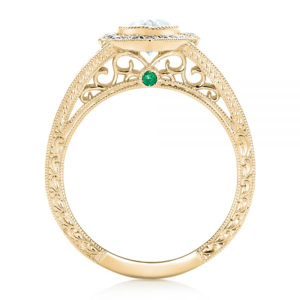 18k Yellow Gold 18k Yellow Gold Custom Black Diamond Halo Engagement Ring - Front View -  102435