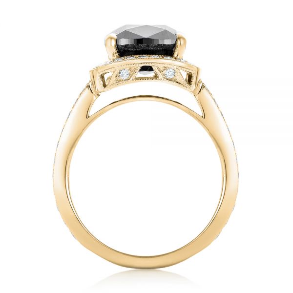18k Yellow Gold 18k Yellow Gold Custom Black Diamond Halo Engagement Ring - Front View -  102814