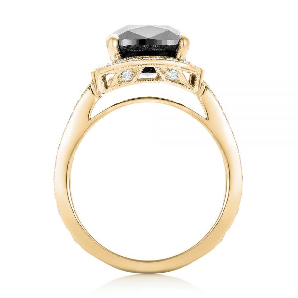18k Yellow Gold 18k Yellow Gold Custom Black Diamond Halo Engagement Ring - Front View - 102814