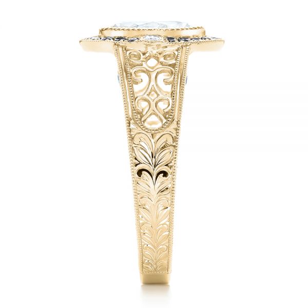 14k Yellow Gold 14k Yellow Gold Custom Black Diamond Halo Engagement Ring - Side View - 102435