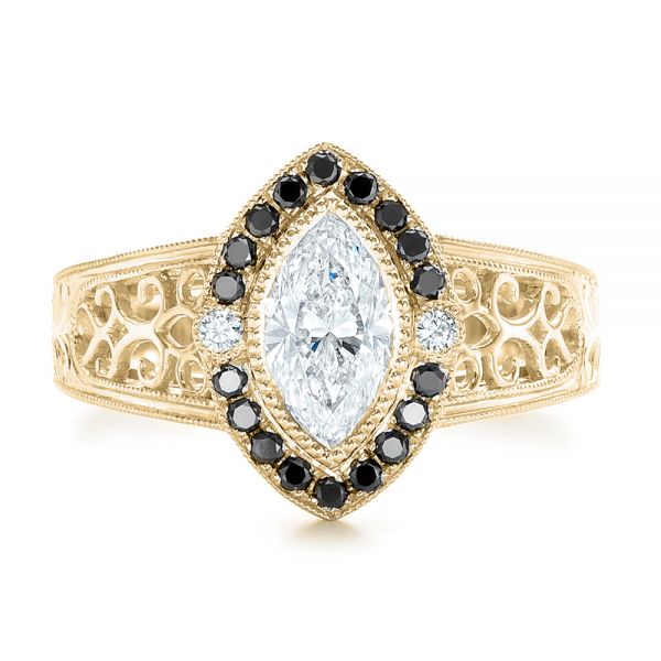 14k Yellow Gold 14k Yellow Gold Custom Black Diamond Halo Engagement Ring - Top View -  102435