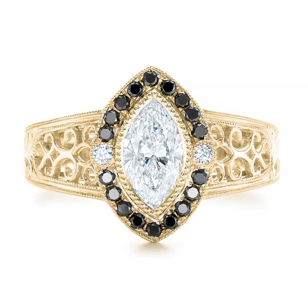 14k Yellow Gold 14k Yellow Gold Custom Black Diamond Halo Engagement Ring - Top View - 102435