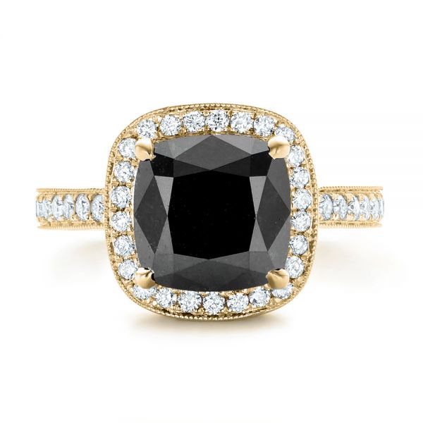 18k Yellow Gold 18k Yellow Gold Custom Black Diamond Halo Engagement Ring - Top View -  102814
