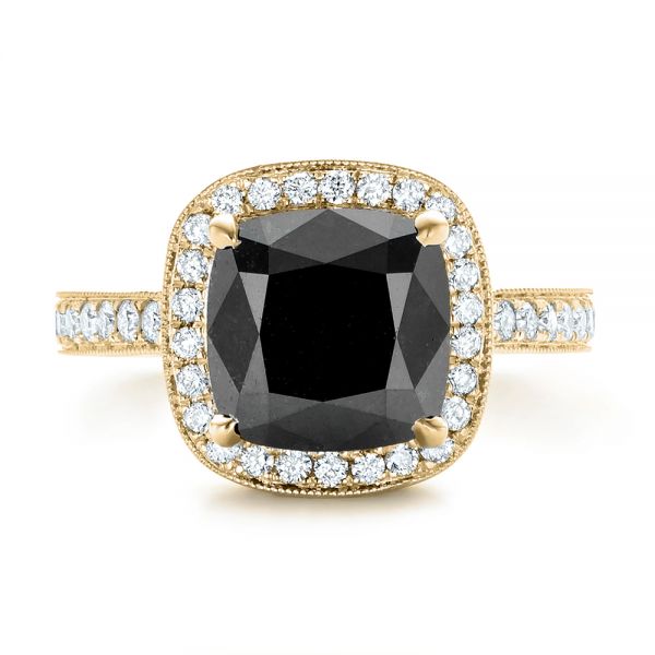 18k Yellow Gold 18k Yellow Gold Custom Black Diamond Halo Engagement Ring - Top View - 102814