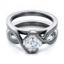 14k White Gold Custom Black Rhodium Interlocking Solitaire Diamond Engagement Ring - Flat View -  104029 - Thumbnail