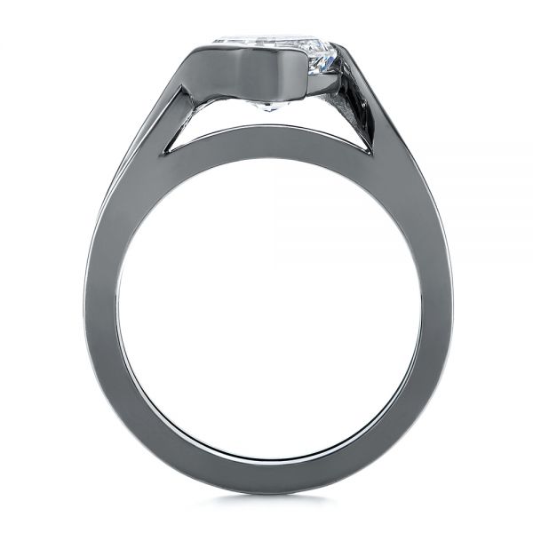 14k White Gold Custom Black Rhodium Interlocking Solitaire Diamond Engagement Ring - Front View -  104029