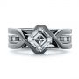 14k White Gold Custom Black Rhodium Interlocking Solitaire Diamond Engagement Ring - Top View -  104029 - Thumbnail
