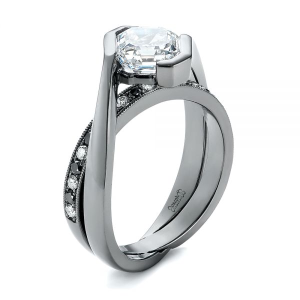 Custom Black and White Diamond Engagement Ring - Image