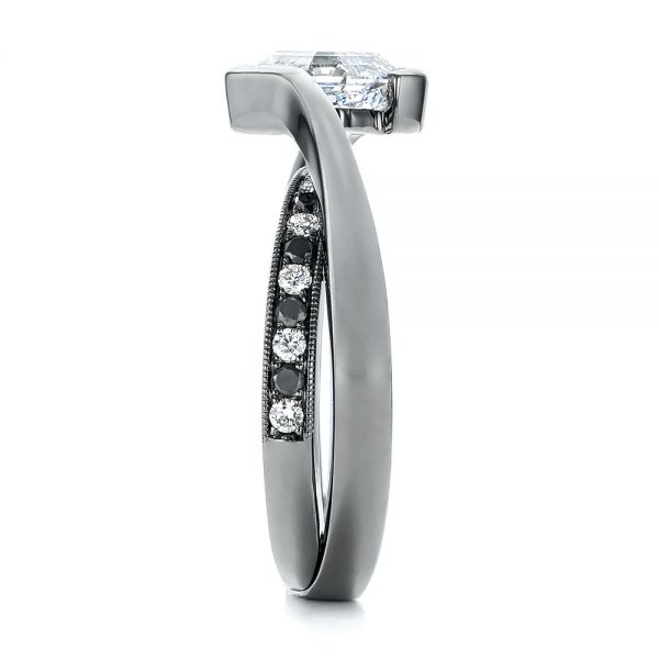  14K Gold Custom Black And White Diamond Engagement Ring - Side View -  103342