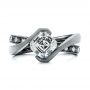  14K Gold Custom Black And White Diamond Engagement Ring - Top View -  103342 - Thumbnail