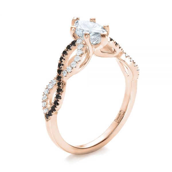 14k Rose Gold 14k Rose Gold Custom Black And White Diamond Engagement Ring - Three-Quarter View -  100607
