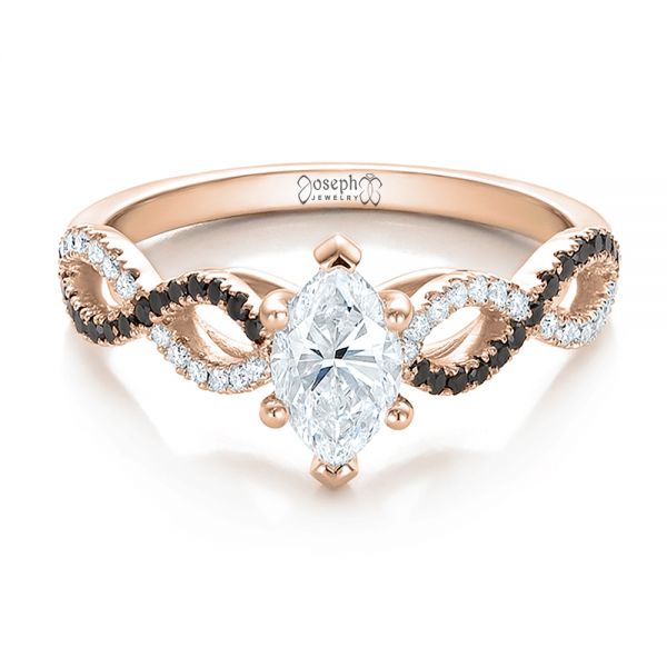 18k Rose Gold 18k Rose Gold Custom Black And White Diamond Engagement Ring - Flat View - 100607