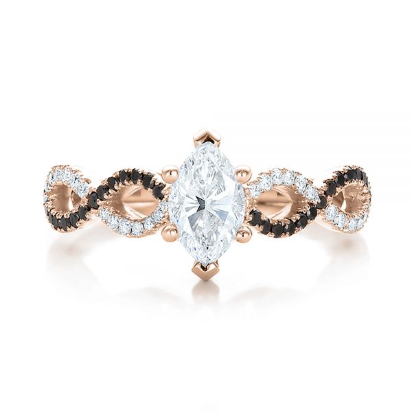 18k Rose Gold 18k Rose Gold Custom Black And White Diamond Engagement Ring - Top View - 100607