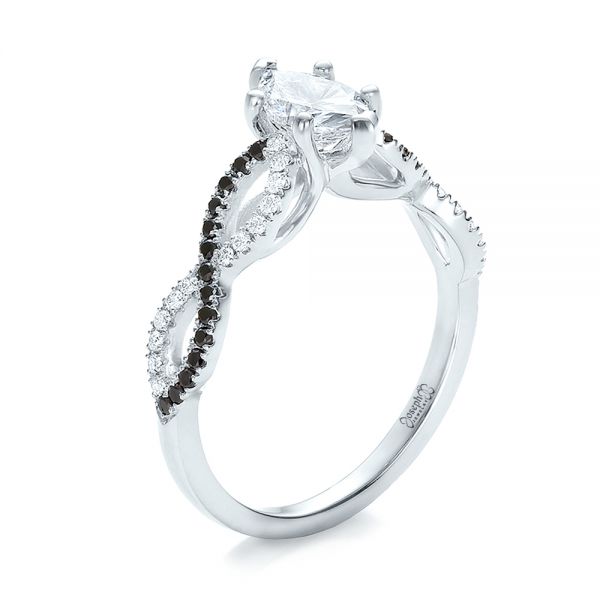 14k White Gold Custom Black And White Diamond Engagement Ring - Three-Quarter View -  100607