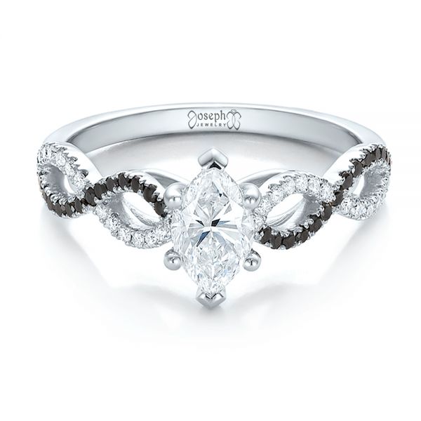 14k White Gold Custom Black And White Diamond Engagement Ring - Flat View -  100607