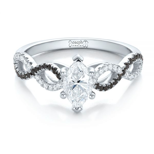 14k White Gold Custom Black And White Diamond Engagement Ring - Flat View - 100607